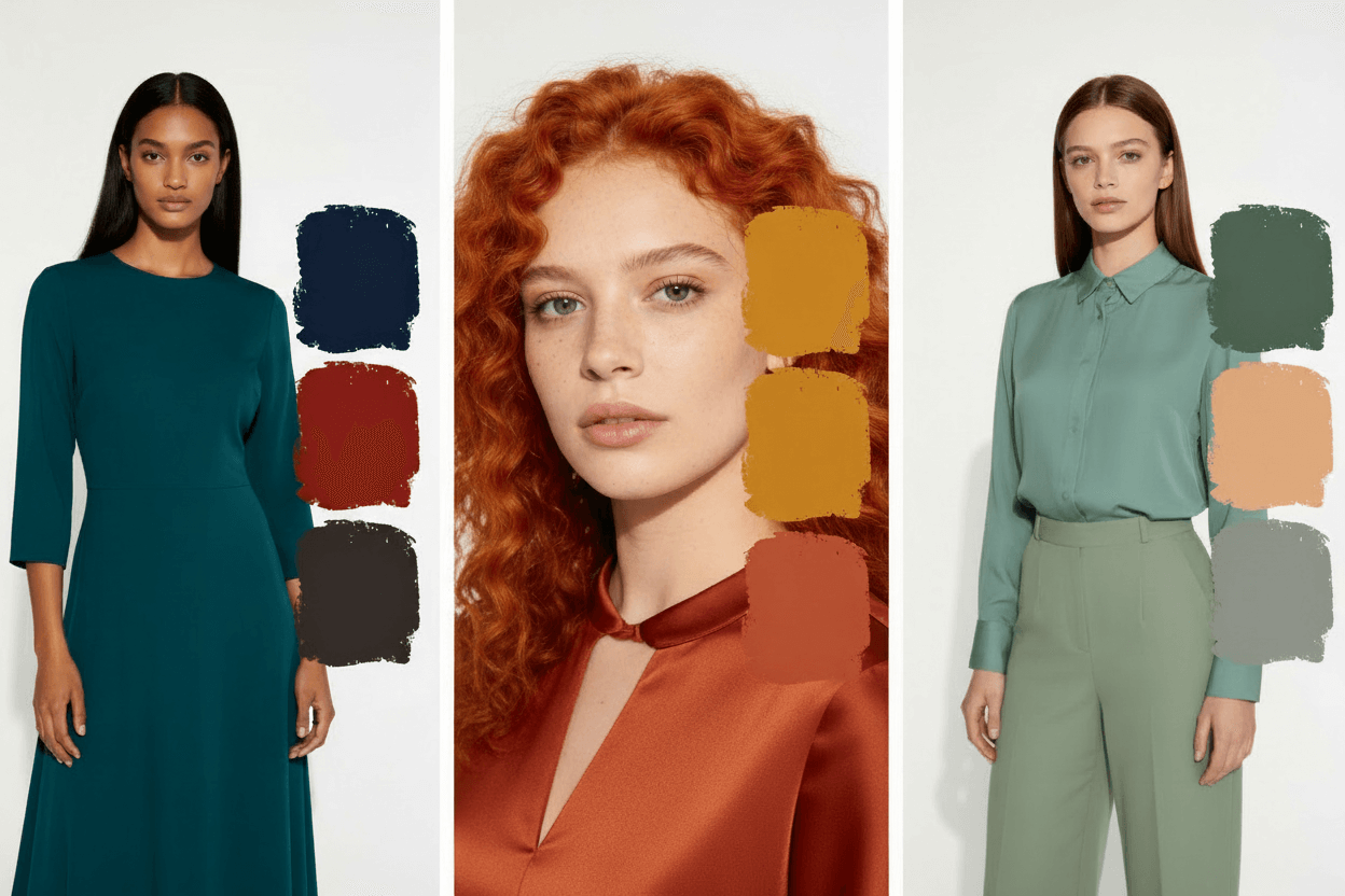 Die drei Herbst-Untertypen nebeneinander: Tief, Warm und Weich mit ihren jeweiligen Paletten