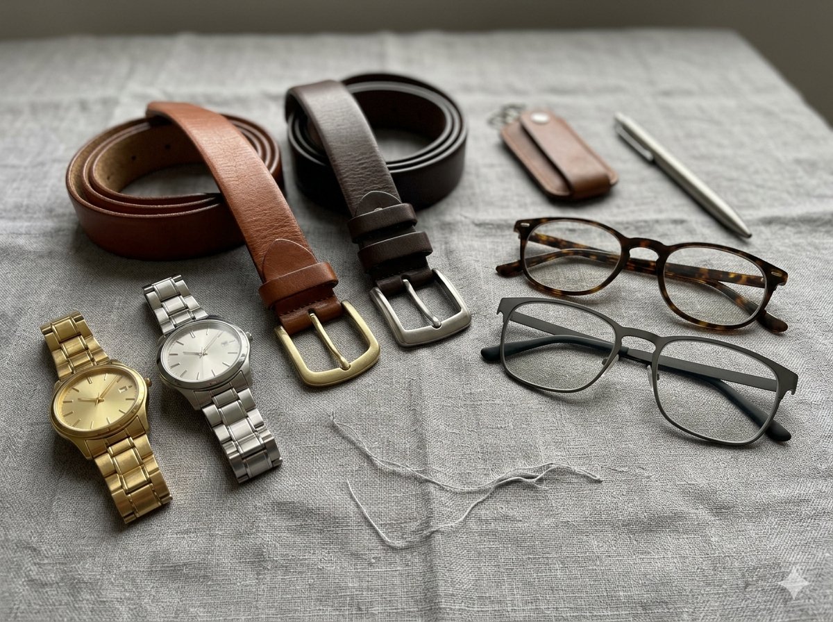 Männliche Accessoires in Gold und Silber, Uhren, Armbänder, Manschettenknöpfe, passend zu warmen und kühlen Untertontypen