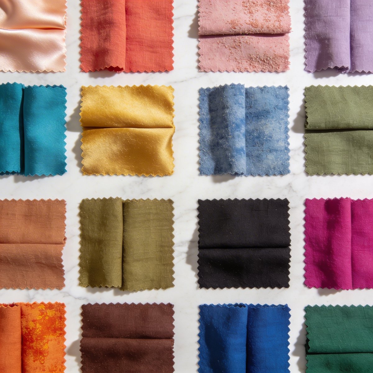 Schema der 4 Farbanalyse-Jahreszeiten mit Farbpaletten: Frühling, Sommer, Herbst, Winter