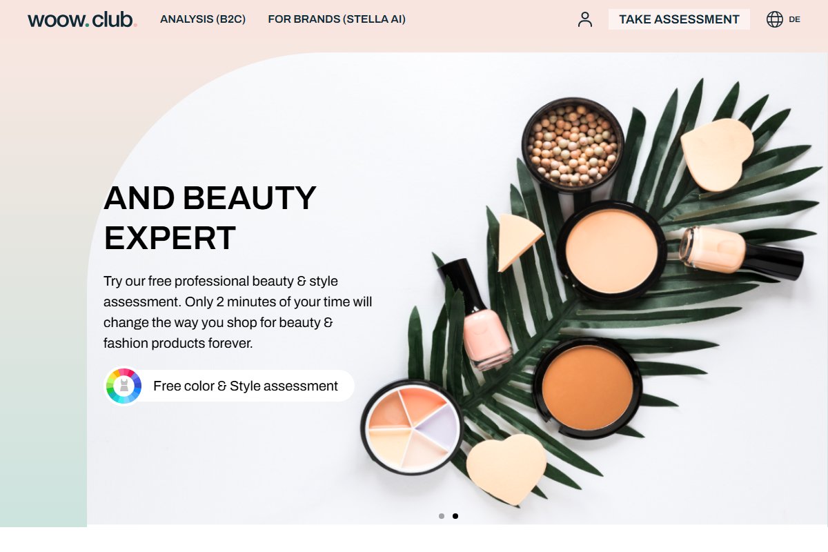 Woow Club App-Oberfläche mit Selfie-Upload und Farbtyp-Ergebnis mit Shopping-Empfehlungen